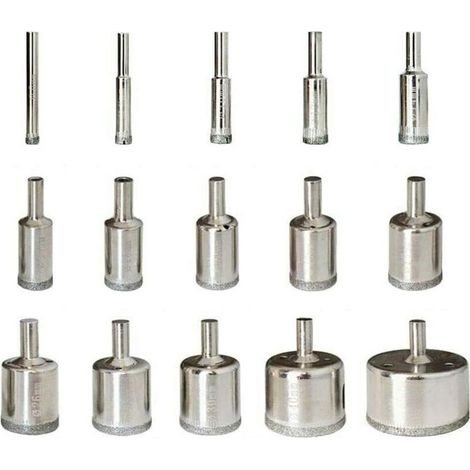 Diamant Foret 15pcs 6-50mm Trépan Scies Cloche Outils Set Forets Diamant Cutter Acier Carbone Pour Verre Céramique Porcelaine Marbre Carrelage Granite
