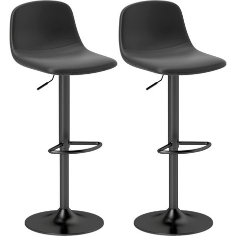 Tabouret de bar - Set 2 tabourets bar réglables - Dossier & repose-pieds, similicuir noir - Pivotants (1/5)