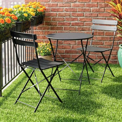 Ensemble Bistrot de Jardin 3 Pièces Table et 2 Chaises Pliantes à Lattes Double Protection Antirouille Noir (1/5)