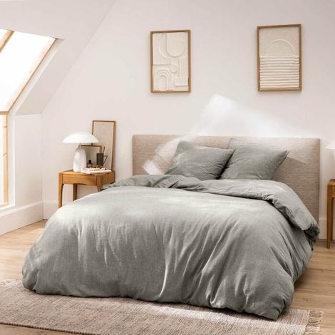 Parure de lit 3 pièces 240 x 220 cm en fils teints lavés unis – Meline Anthracite (60 fils) (1/5)
