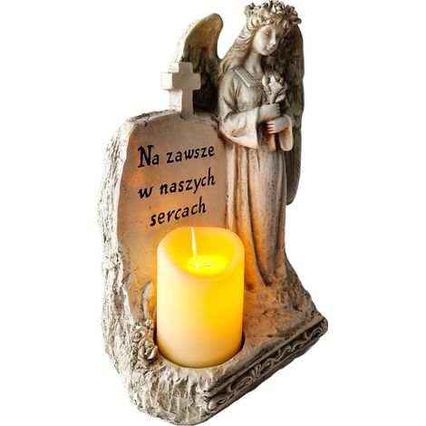 Vela de ángel guardián con inscripción y vela LED para la tumba (1/5)