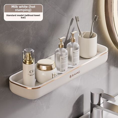 Étagère de salle de bain en bronze blanc laiteux, fixation murale, sans perçage, rangement pour lavabo et porte-serviettes, étagère de rangement pour cuisine (1/5)