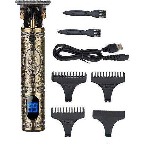 Haarschneidemaschine für Herren, Barttrimmer-Set, elektrisches Herren-Set, professioneller kabelloser USB-Haarschneider mit 3 Führungskämmen, LED-Anzeige, leiser Betrieb für Kinder und Familien (Bronz