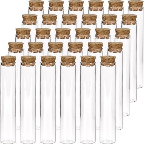 Packung mit 30 flachen, durchsichtigen Glasreagenzgläsern 22 x 100 mm mit Korkverschluss, für Pflanzen, wissenschaftliche Experimente, Badesalze und Süßigkeiten. (1/5)