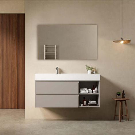 Mobile bagno sospeso 120 cm Grigio Cenere Lavabo a Sinistra in Resina Specchio Quadro - Fiji Paint Plus (1/4)