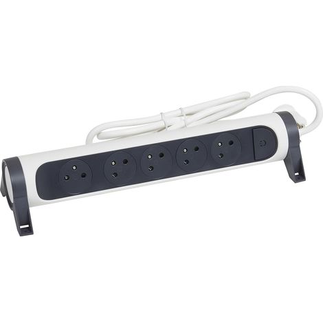 Multiprise Rotative Avec Interrupteur à Voyant LED - 5 Prises Surface avec Terre - Cordon 1,5m - Blanc et Gris Foncé (1/5)