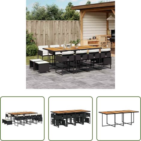 Chaises de jardin - Ensemble à manger de jardin 13 pcs coussins noir résine tressée (1/5)