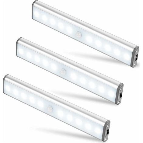 Lot de 3 lampes 10 LED sans fil rechargeables USB - Aimantées, détecteur de mouvement, 2 modes d'éclairage - lumière de placard et veilleuse enfant (1/5)