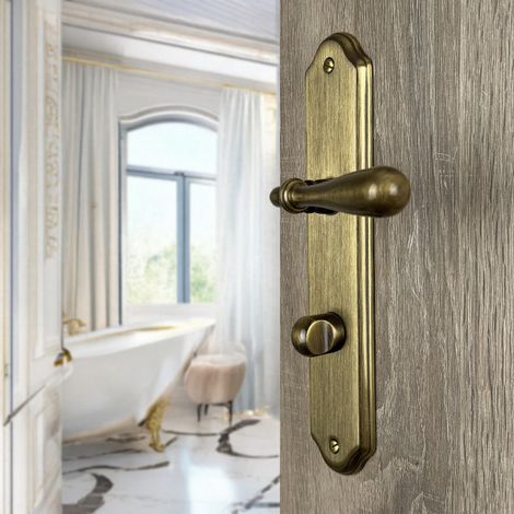 Ouvre&Déco – 2 poignées de porte CARINA verrou condamnation, laiton patiné entraxe 195 mm