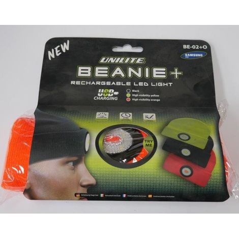 Bonnet orange taille unique acrylique-polyester avec éclairage LED rechargeable 150lm 6500K portée 13M Unilite SUPRABEAM