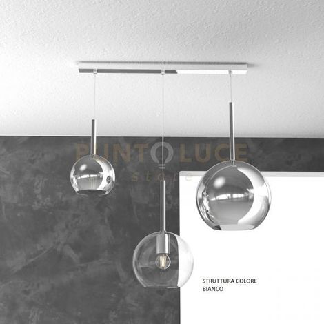 SOSP. BIANCO RETTANGOLARE 3 LUCI VETRI (GRANDE CR + MEDIO TR + PICCOLO CR) 1155BI-S3 RMIX-TC