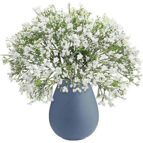 Bouquet de 24 fleurs artificielles de gypsophile, en plastique, effet soie réaliste au toucher, idéal pour la décoration de la maison, des mariages et des bureaux. (1/5)