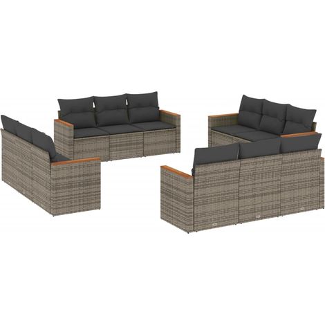 Salon de jardin avec coussins 12 pcs gris résine tressée (1/3)