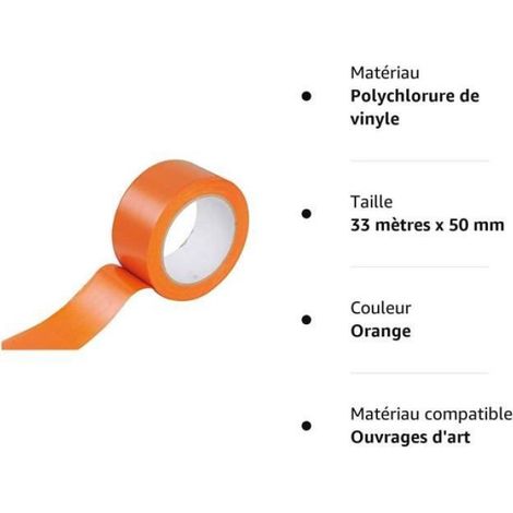 lot de 6 - Rouleau de masquage PVC orange Format 33 mètres x 50 mm - Ruban adhésif de Chantier, Btp, Bâtiment, Travaux de plâtr[407] (1/2)
