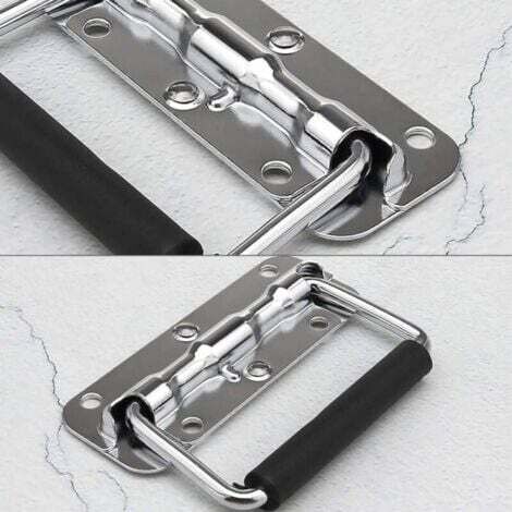 NALOOKAMIC 4pcs Poignées de Caisse Pliantes, Poignée Pliante à Ressort, Poignée pour Valise, Flight Case, Mallette à Outils, Mallette de Camping, Boîte à Haut-Parleur, Boîte à Outils (Argent, 110mm)
