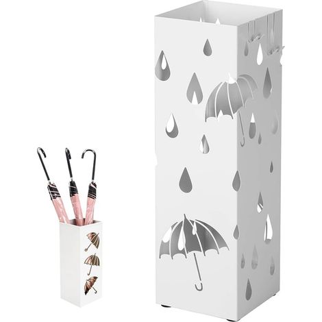 Porte-parapluie carré en métal - Support de parapluie autoportant - Support de parapluie - Pour la maison et l'intérieur - Blanc (1/5)