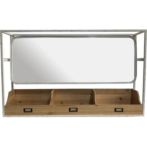 miroir mural bois naturel et blanc vieilli style meuble atelier - bois naturel et blanc vieilli (1/3)