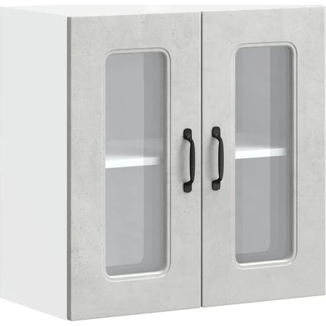 Mueble de cocina de pared de diseño moderno con puerta de cristal 60 x 31 x 60 cm almacenamiento optimizado madera gris hormigón 020050046 (1/5)