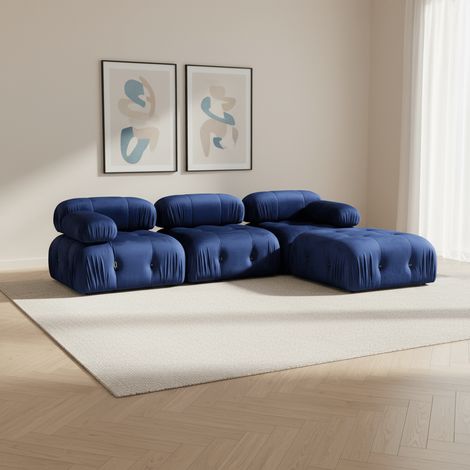 Modulares XXL-Ecksofa Bubble mit Ottomane – Samtblau