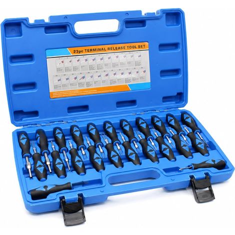 23 Pcs Kit Outils de Démontage de Bornes Automobile, Electrique Outil d'extraction de Broches de Connecteurs électriques Terminals Enlèvement Outil Kit (1/5)