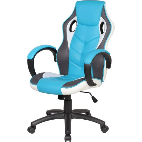 Sedia con ruote Urbana, Poltrona da gaming adulto, Sedia da scrivania, 66x61h104/114 cm, Azzurro e Bianco (1/3)