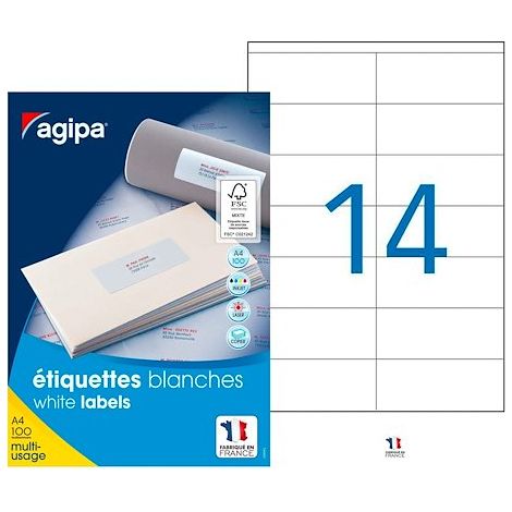 Etiquettes adresses 105 x 42 mm Agipa 119008 - Boîte de 1400 (1/2)