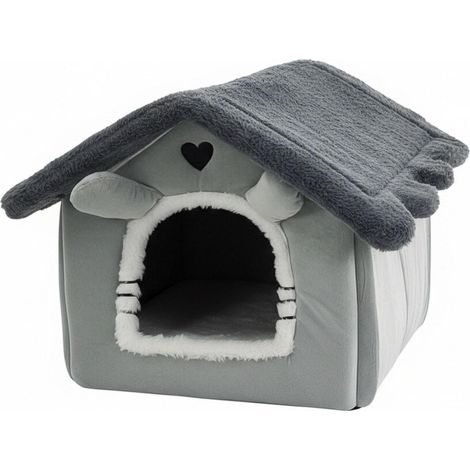 Grotte pour chat cosy design moderne 38 x 45 x 50 cm avec coussin amovible en polyester gris (1/3)