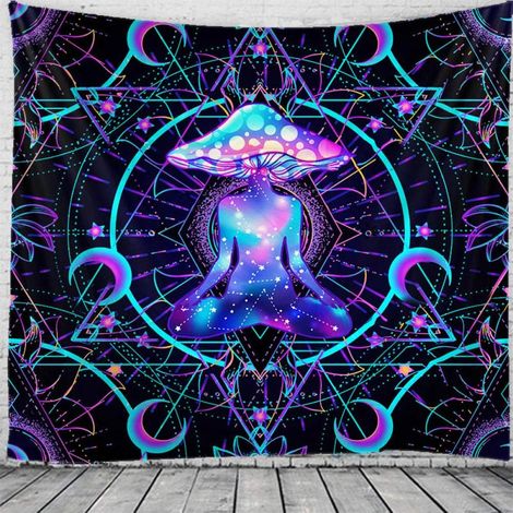 Tapisserie de champignon psychédélique violet tenture murale hippie colorée tapisseries de sorcellerie fluorescente couverture d'art abstrait décor-200X150cm (1/4)