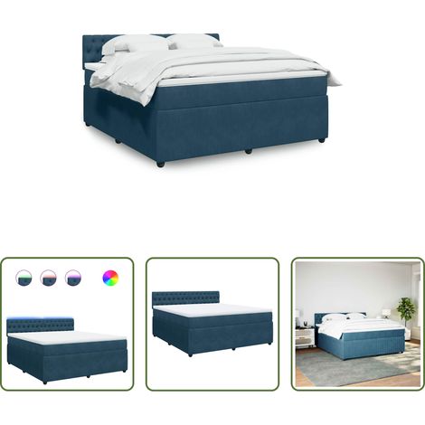 vidaXL Surmatelas -  Sommier à lattes de lit et matelas bleu 180x200 cm velours (1/5)
