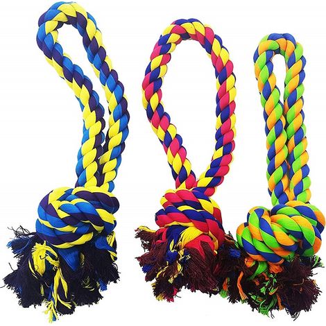 TrAdE Shop Traesio - Gioco Corda Intrecciata Nodo Palla Maniglia Tessuto Per Cane Masticare Morde Denti -