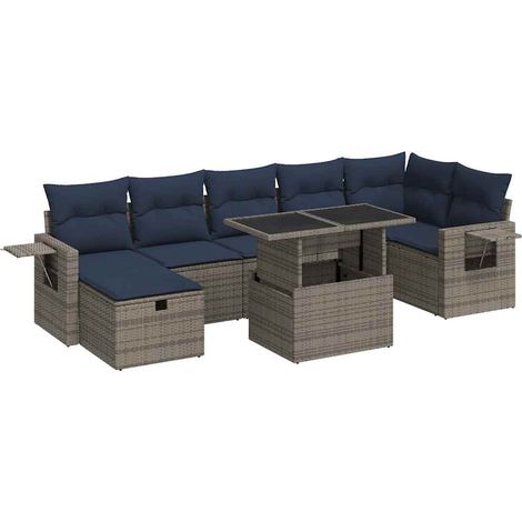 Maison Exclusive - Juego Sofá Jardín 8 Piezas con Cojines Gris Po (1/5)