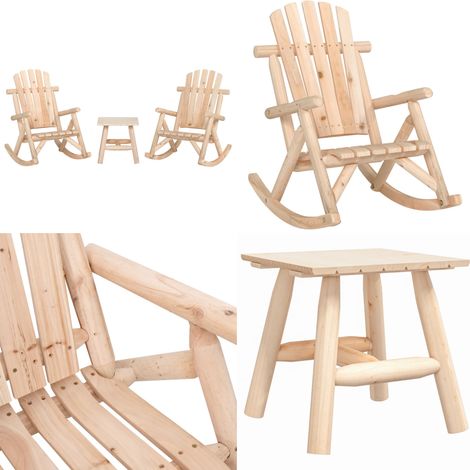 3-tlg. Garten-Lounge-Set Massivholz Fichte - Holzschaukelstuhl - Fichtenholz (1/5)