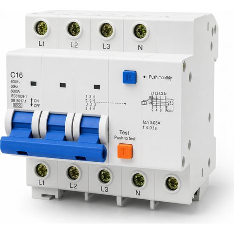 3P+N 16A C curve RCBO 6kA EN61009 (1/5)