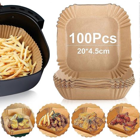 Lot de 100 feuilles de papier sulfurisé jetables pour friteuses à air, antiadhésives, pour une cuisson et une pâtisserie plus faciles et un nettoyage simplifié.-AquaForge