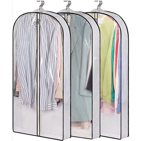 Set mit 3 staubdichten Kleidersäcken mit Reißverschluss, transparent und wasserdicht, 60 x 153 + 10 cm, weiß (1/5)