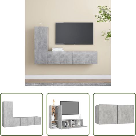 vidaXL Wandhalterung - 3-tlg. TV-Schrank-Set Betongrau Holzwerkstoff (1/5)