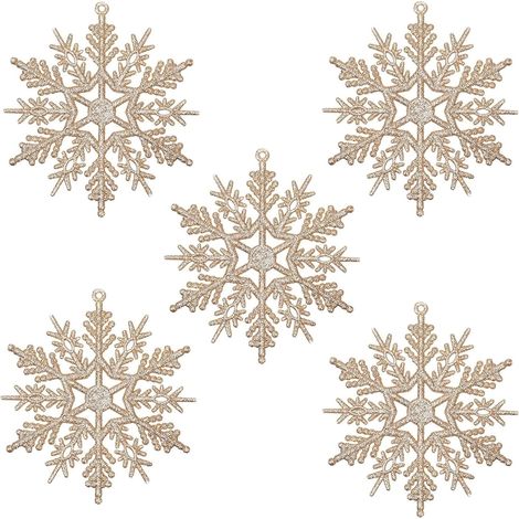 Ornements de flocon de neige à paillettes de Noël, décorations suspendues de flocon de neige à paillettes de 10 cm pour arbre de Noël, paquet de 16 (or champagne) (1/4)