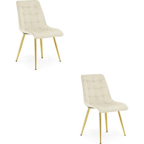 Chaise - leobert - split - velours beige clairpieds dores - lot de 2 211770220 (1/5)