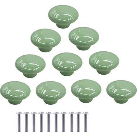 10 Pcs Boutons de Meuble en Céramique Boutons de Tiroir de Placard en Céramique en Forme de Ronds Poignées pour Armoires de Cuisine de Bibliothèque (Vert) (1/4)