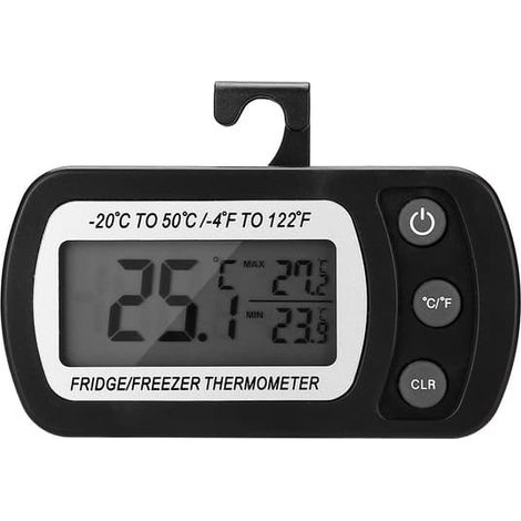 Thermomètre numérique de cuisine LCD grand format pour réfrigérateur/congélateur avec support réglable, noir (1/5)