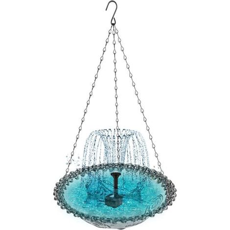 Fontaine solaire pour bain d'oiseaux, pompe à eau automatique à énergie solaire, fontaine décorative de jardin pour terrasse et extérieur, bleue, grise. (1/4)
