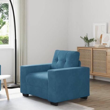 Sessel Blau 60 cm Samt mit Holzarmlehnen für Wohnzimmer & Loft (1/5)