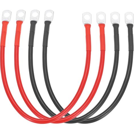 Câble De Batterie 8 AWG, 1ft Câbles D'Inverseur De Batterie en Cuivre Naturel avec Bornes À Œillet 5/16" pour Marine Solar Boat Car RV, Rouge Noir (1/5)