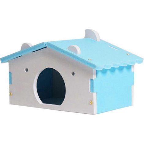 Jolie maison hamster en bois coloré, villa nid douillet pour sommeil, cage rongeur avec lit chaleureux, habitat mignon et confortable.