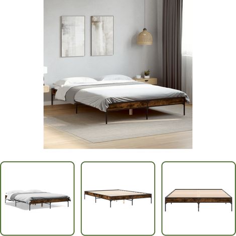 Lit chêne -  Cadre de lit sans matelas chêne fumé 150x200 cm (1/5)