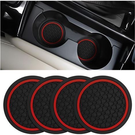 Lot de 4 porte-gobelets antidérapants pour voiture, 2,75 pouces, pour porte-bouteilles, anti-poussière, universels pour véhicules, camions, camping-cars, etc. (noir/rouge) (1/5)