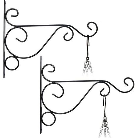 2Pcs Suspension Mural Crochet Plante(26cm21cm) Suspendre Support de Pot de Fleur Carillons Lanterne Panier de Jardin en Métal pour Décoration de Jardin(Noir) (1/5)