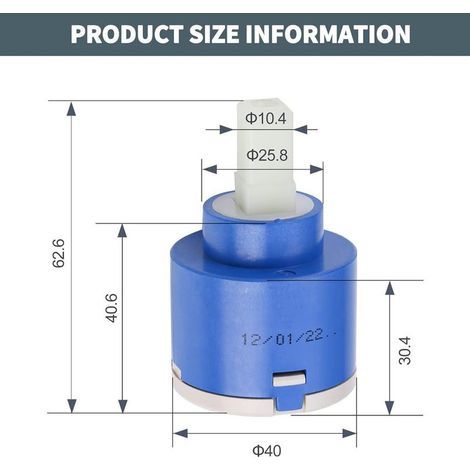 Cartouche de robinet 40 mm en céramique – Remplacement pour mitigeur – Température max 90 ℃ – Pression de travail 1.0-5.0 bar (1/4)