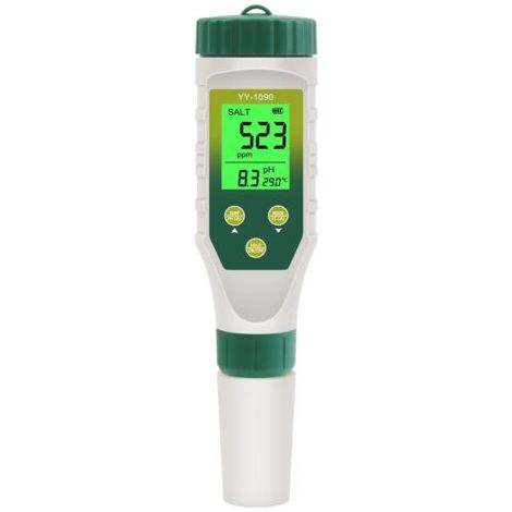 Testeur de pH 5 en 1, pH, EC, TDS, salinité et température avec affichage simultané innovant de trois données, pH de piscine, étanchéité IP67, testeur de salinité pour eau potable et aquariums (1/4)