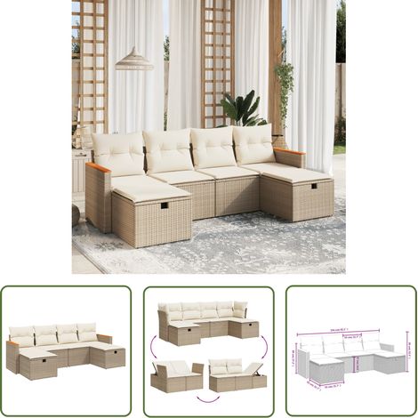 The Living Store 6-tlg. Garten-Sofagarnitur mit Kissen Beige Poly Rattan - Gartengestell - Gartenmöbel Set - Outdoor-Lounge - Lounge Sessel - Rattan Gartenmöbel (1/4)